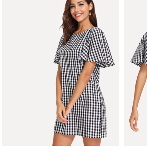 Shein Flutter-Sleeve Gingham Print Dress - Picture 2 of 4